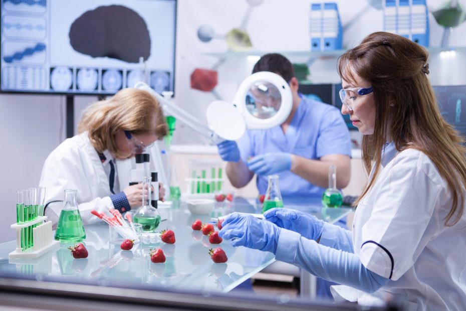 Food scientist working a research laboratory in white coat